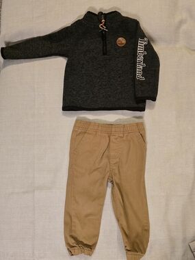 Timberland Baby Quarter Zip Fleece & Jogger Set 18M Gray Khaki